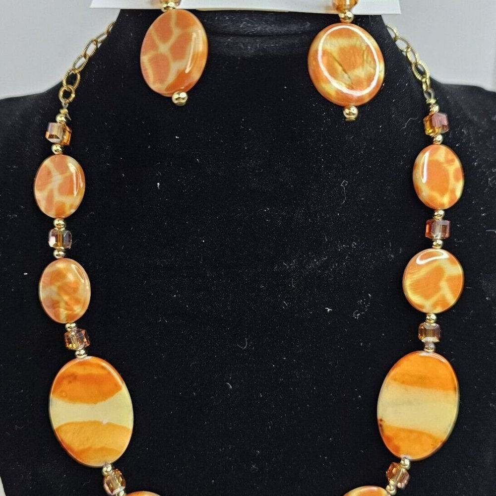 The Harbor Mother of Pearl Orange Sherbert Necklace And Earrings Set